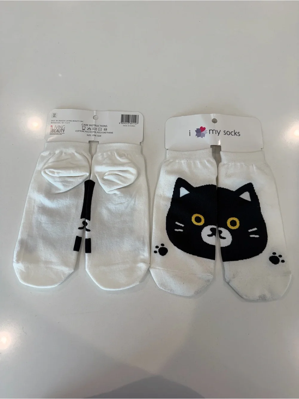 White Cat Face Ankle Socks - Cute Black Cat Design